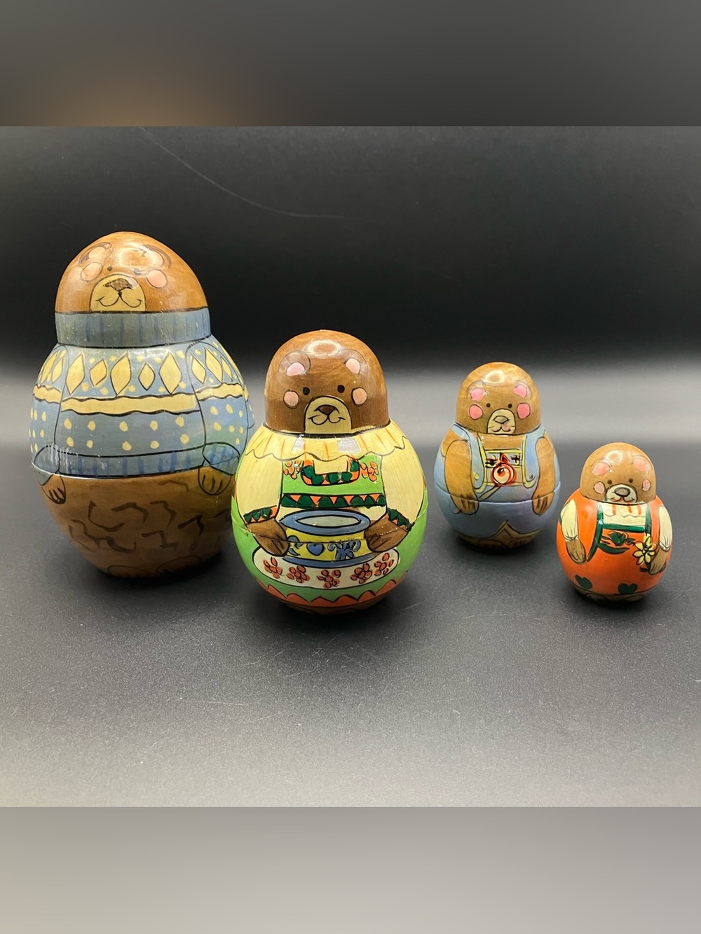 Wooden Bear Nesting Dolls Set - Multicolor